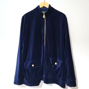 Lauren Ralph Lauren Women's Gold Zip Up Front Velvet Sweater Shirt Jacket